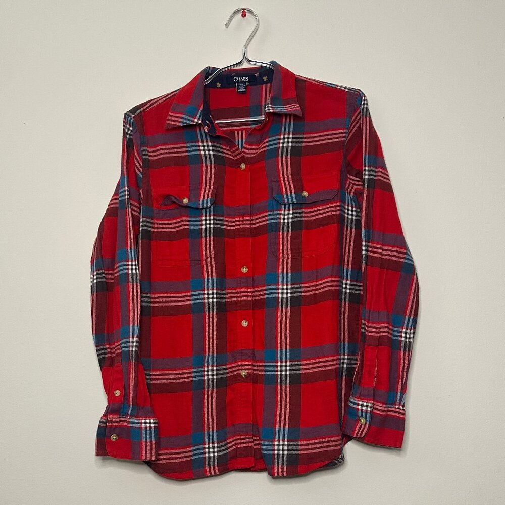 Chaps Denim Plaid Flannel Button Up Shirt Red/Blue/White Size M - Picture 8 of 12